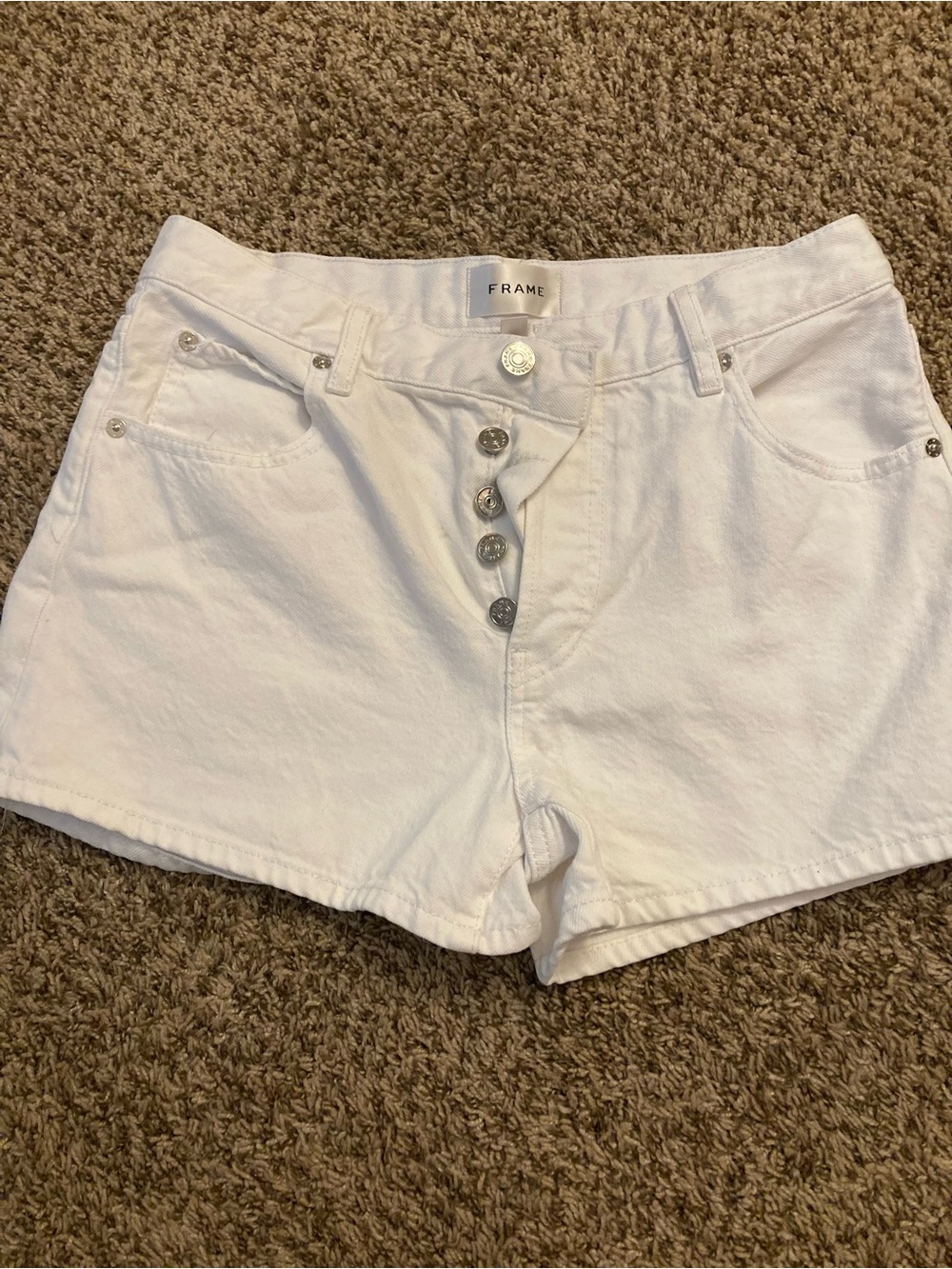 Frame Denim White Button-Front Women's Jean Shorts